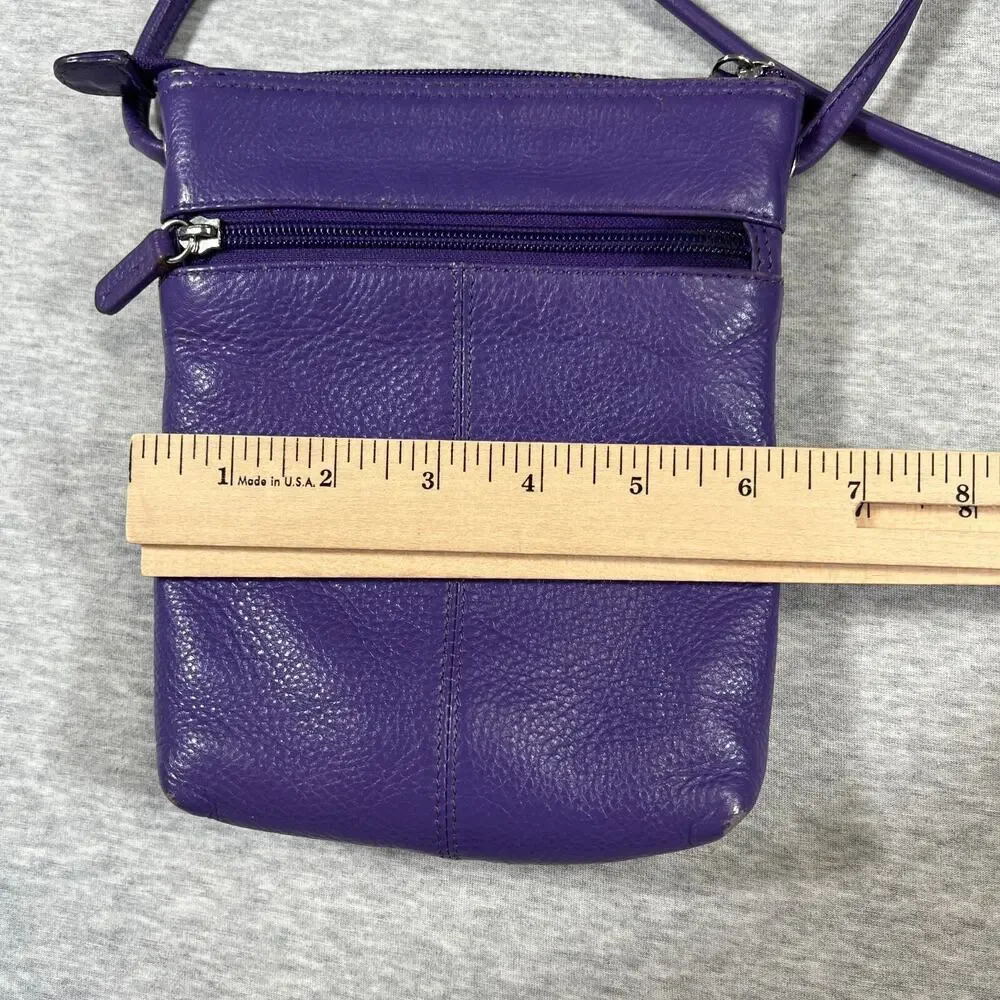 ILI NY Crossbody Bag Purple‎ Pebbled Leather Leopard Lining 8